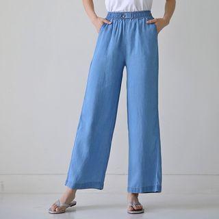 Waistband Wide-leg Jeans Light Blue - One Size
