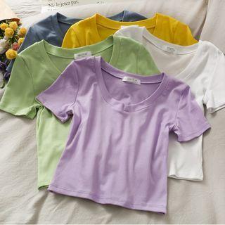 Short-sleeve V-neck Plain T-shirt In 6 Colors