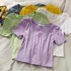 Short-sleeve V-neck Plain T-shirt In 6 Colors
