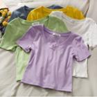 Short-sleeve V-neck Plain T-shirt In 6 Colors