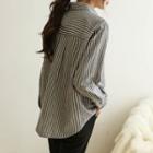 Round-hem Striped Flannel Shirt