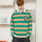 [r:lol] Couple Letter-printed Striped Polo Shirt