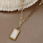 Rectangle Shell Pendant Stainless Steel Necklace Gold - One Size