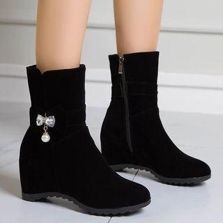 Rhinestone Hidden Wedge Heel Short Boots