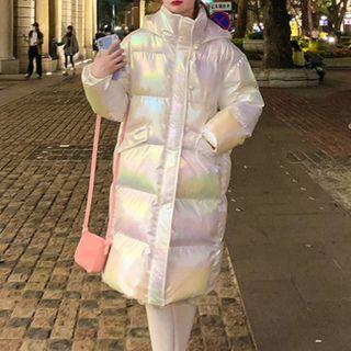 Holographic Padded Zip-up Midi Coat