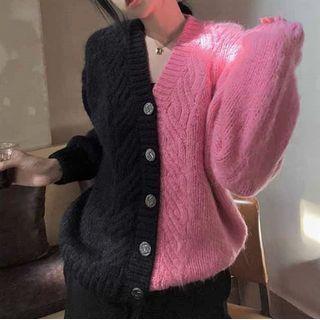 Two-tone Cardigan Pink & Black - One Size