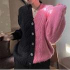 Two-tone Cardigan Pink & Black - One Size