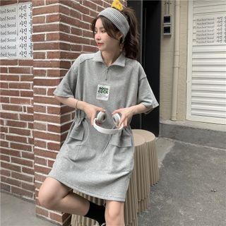 Half-zip Drawstring-waist Mini A-line Dress