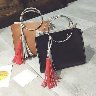 Tasseled Metal Ring Handle Handbag