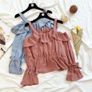 Long-sleeve Cold Shoulder Chiffon Top