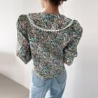 Crochet-trim Collared Floral Print Blouse