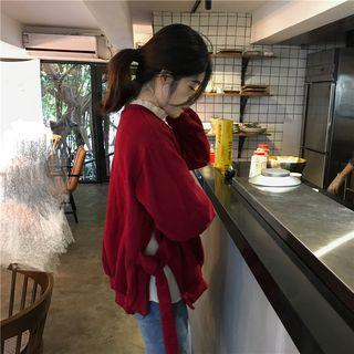 Tie-waist Sweatshirt/ Mock Neck Long-sleeve Chiffon Top