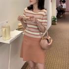 Striped Knit Top + A-line Skirt