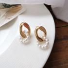 Faux Pearl Hoop Earring 1 Pair - S925 Silver Needle - Earring - Gold - One Size