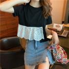 Short-sleeve Eyelet Panel T-shirt
