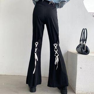 High-waist Lace-up Split-front Pants