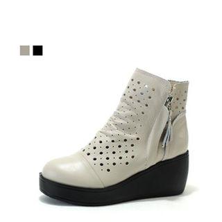 Genuine Leather Wedge Heel Ankle Boots