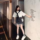 Striped Panel Mini Denim Skirt