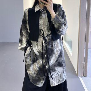 Chiffon Shirt With Vest Dark Gray - One Size