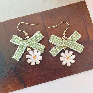 Bow Plaid Flower Alloy Dangle Earring