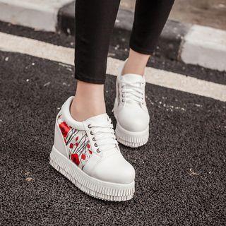 Floral Print Panel Hidden Wedge Platform Sneakers