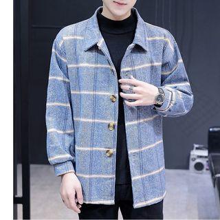 Couple-matching Buttoned Plaid Coat