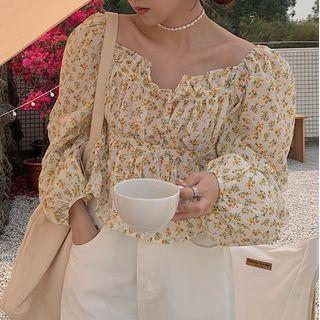 Off-shoulder Floral Print Blouse Floral - Off-white - One Size