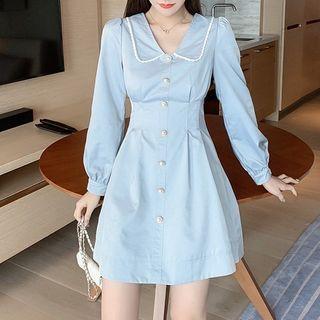 Long-sleeve Button-front Collared Dress