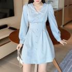 Long-sleeve Button-front Collared Dress
