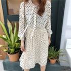 Dotted Long-sleeve A-line Dress Almond - One Size