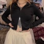 Knit Cropped Zip-up Hoodie