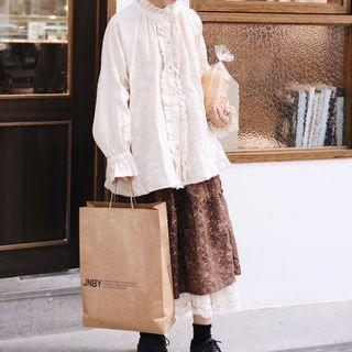 Frilled Ruched Oversize Blouse Off-white - One Size