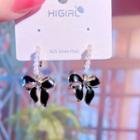 Bow Glaze Faux Pearl Dangle Earring 1 Pair - Black - One Size