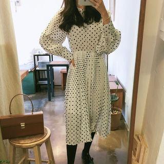 Accordion-pleated Polka-dot A-line Dress