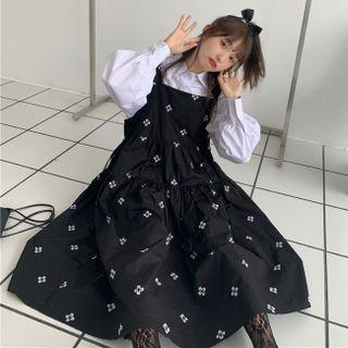 Plain Shirt / Floral Midi Overall Dress