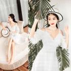 3/4-sleeve Cold Shoulder A-line Dress