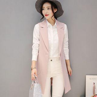 Single-button Lapel Long Vest
