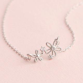 925 Sterling Silver Rhinestone Flower Pendant Necklace S925 Sterling Silver - Silver - One Size