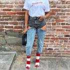 Cutout Mid Rise Skinny Jeans