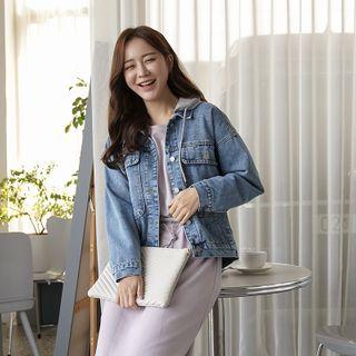 Detachable-hooded Denim Jacket Jk55714-blue - One Size