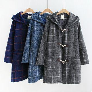 Hooded Check Buttoned Coat
