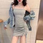 Spaghetti Strap Drawstring Plain Dress