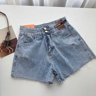 Washed Denim High-waist Shorts
