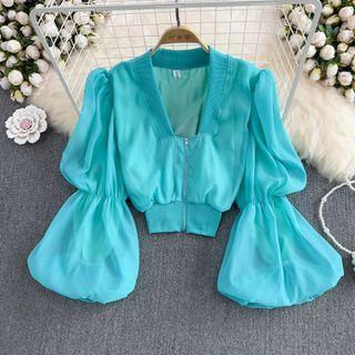 Puff-sleeve Crop Cardigan