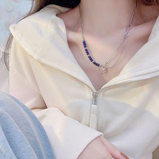 Heart Pendant Rhinestone Alloy Necklace Silver - One Size
