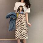 Leopard Print Midi Straight-fit Skirt