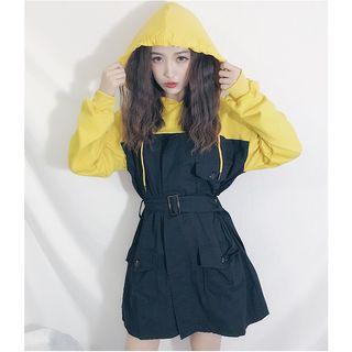 Two-tone Pocketed Hooded Jacket