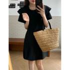 Short-sleeve Round-neck Plain A-line Dress