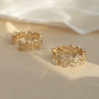 14k Gold Plated Rhinestone Zigzag Hoop Earring 1 Pair - Gold - One Size