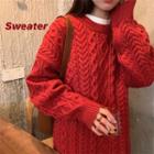 Cable-knit Crew-neck Sweater Red - One Size